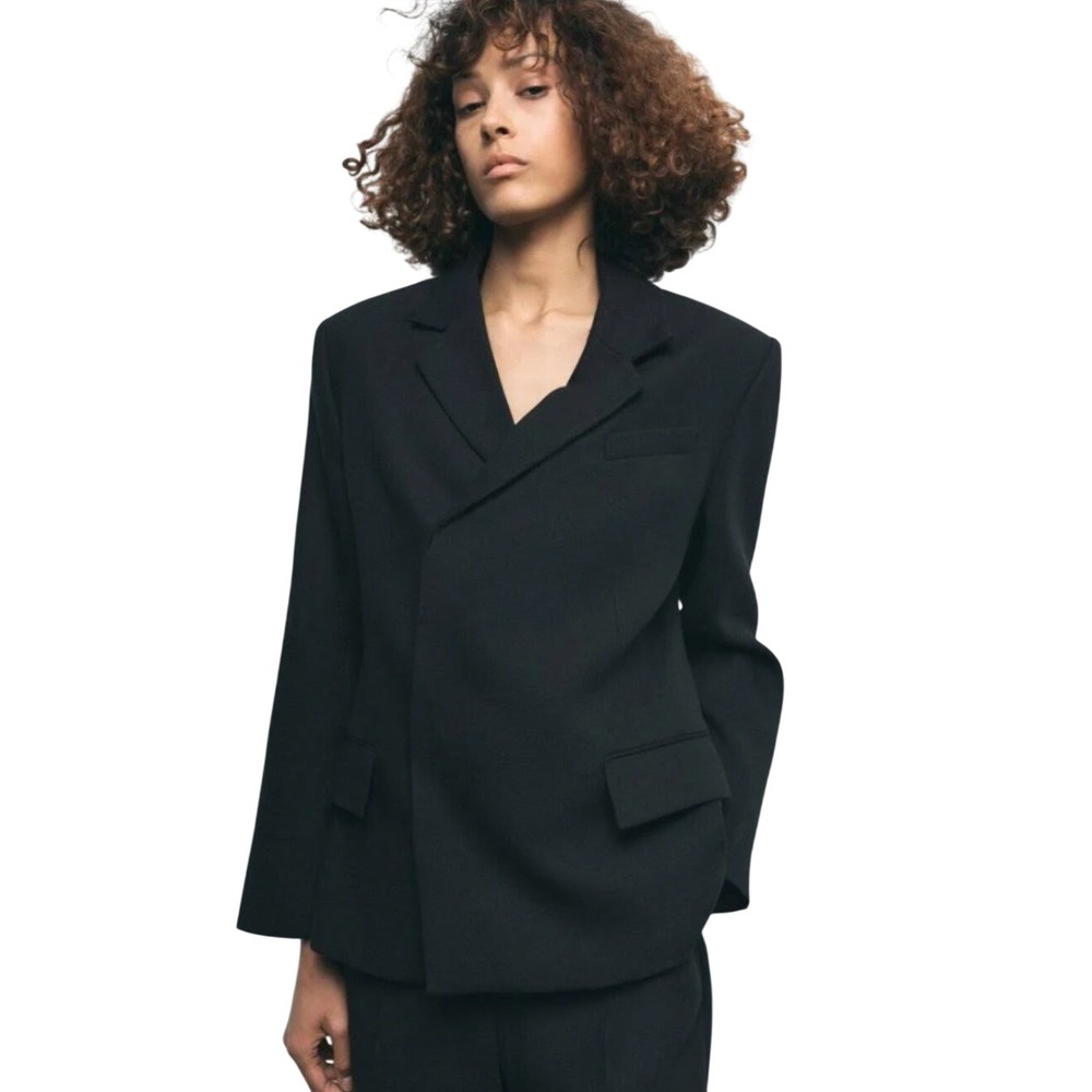 Zara Woman Collection Black Double Breasted Linen Blend Blazer 2490/586 Large